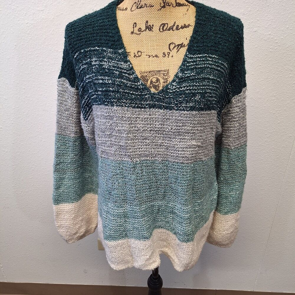 Knox Rose V-neck Long Sleeves Acrylic Sweater Top Multicolor Women's Size M